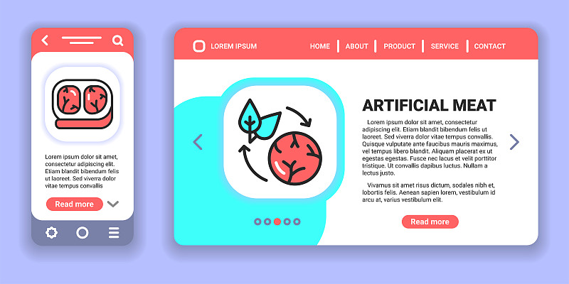 人工肉网页横幅和移动应用程序工具包。轮廓矢量插图。创意概念