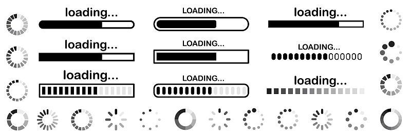 Set of vector loading icons. loading bar progress 