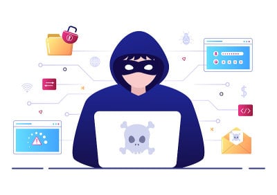 黑客使用计算机服务器活动黑客的数据库，网络存储，社会帐户，信用卡或安全。背景矢量图