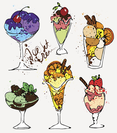 手绘彩色冰淇淋插图一套