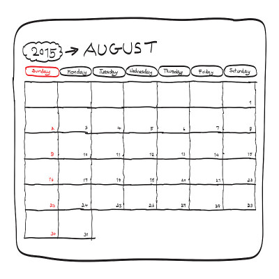 2015年8月计划日历，手绘涂鸦