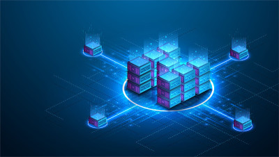 Isometric futuristic Hosting server. Abstract data