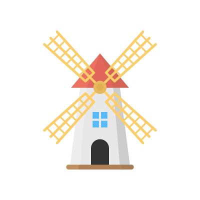农场风车图标在平面设计风格。生态能源的象征。