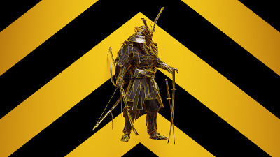 黑黄武士后朋克战士与黑黄Chevron背景