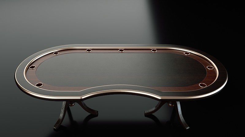 现代黑色，金色和木制扑克桌- 3D插图