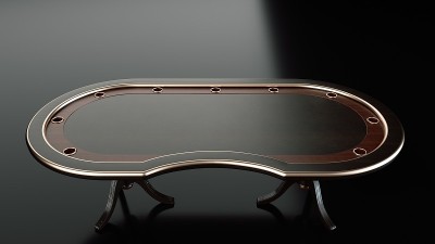 现代黑色，金色和木制扑克桌- 3D插图