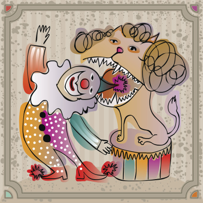 Doodle马戏团小丑和狮子