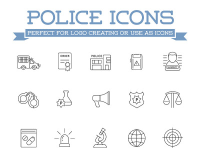 Icons Set of Police Related Icons, Vector.
