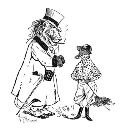 英国讽刺漫画卡通插图-人性化的狮子和狐狸-插图