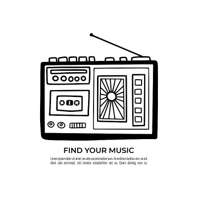 老式的收音机录音机，黑白的涂鸦。