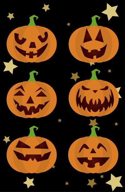 Pumpkin icons. Vector black Halloween pumpkin silh