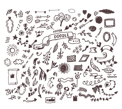 Doodle set illlustration, sketchy style.