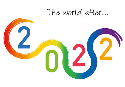 基于彩色曲线的图形贺卡，呈现2022年。