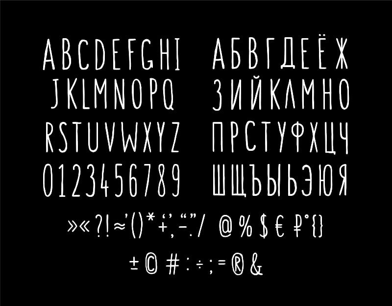 字母和符号的字体集。线性的,轮廓信件。平的风格。薄细长的信件。价格标签字体。英语和俄语字母。粉笔写在