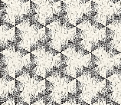 矢量无缝黑白条纹点画半色调点六角形