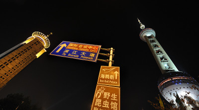 夜间中国上海的明珠塔