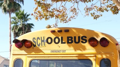 Yellow iconic school bus in Los Angeles, Californi