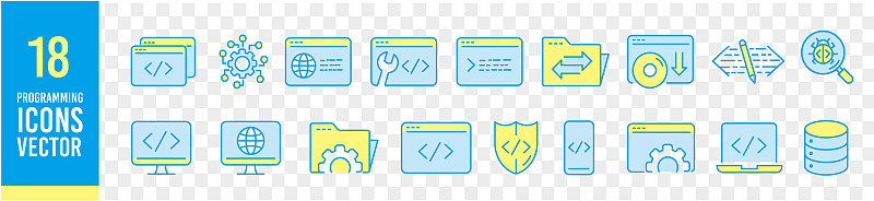 编程行图标集向量插图