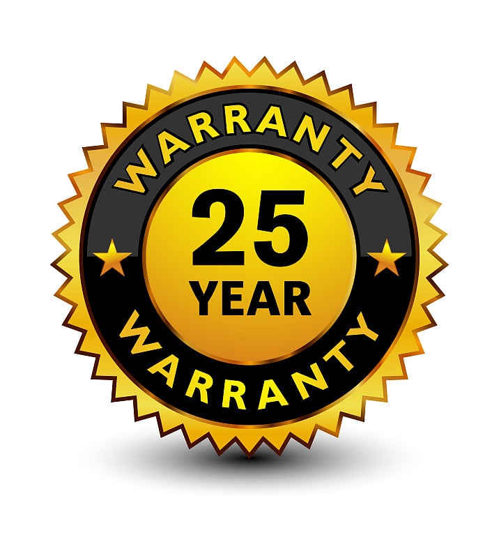 Powerful golden 25 year warranty badge, stamp, sea