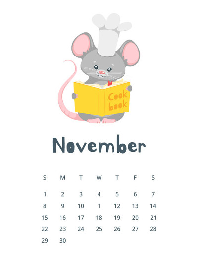 十一月日历平矢量插图