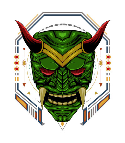 devil face illustration. head of demon. japanese d