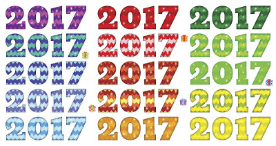 明亮的2017，相关的颜色，锯齿图案，发光的耀斑。设计元素