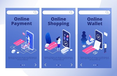 在线支付登陆页面。移动银行应用程序矢量横幅模板