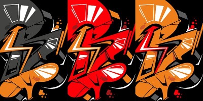 抽象的大写字母R涂鸦风格三变种矢量插图