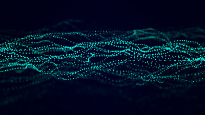 数字动态粒子波。抽象的蓝色未来主义背景。大数据可视化。3 d渲染。