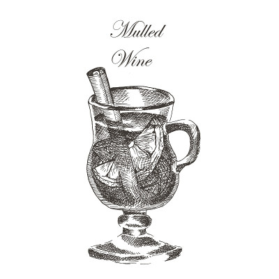 矢量手绘墨素描热酒，肉桂，茴芹