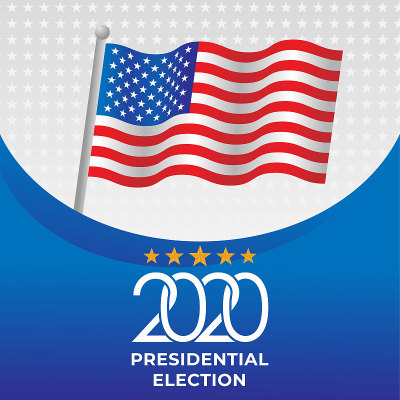 美国2020年总统选举矢量插图。美国2020年总统大选矢量横幅背景设计。2020年美国总统大选与美国