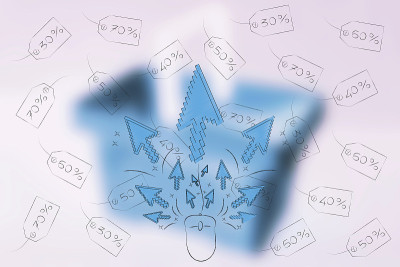 鼠标指针分布在不同的销售价格标签和回扣百分比