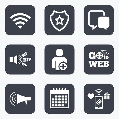 Wifi和聊天泡泡。添加用户,扩音器。