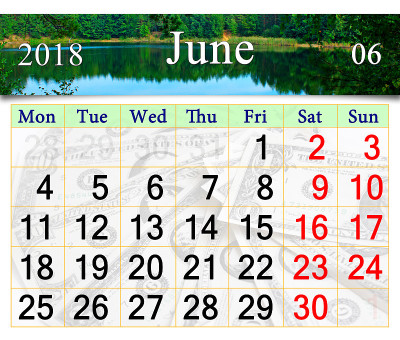 以夏季为背景的2018年6月日历