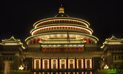 中国重庆四川人民广场夜景