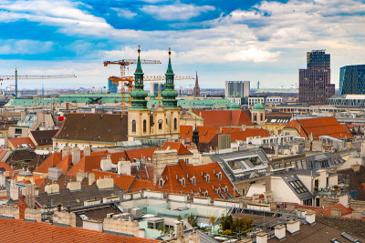 从圣斯蒂芬大教堂(Stephansdom)俯瞰维也纳城市全景。奥地利首都的中部。维恩。奥地利。