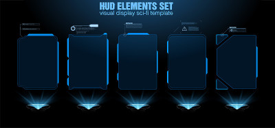 未来的矢量HUD界面屏幕设计。数码插图的编号标题。HUD UI GUI未来的用户界面屏幕元素设置。高