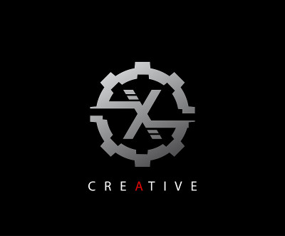 科技齿轮X字母图标设计。