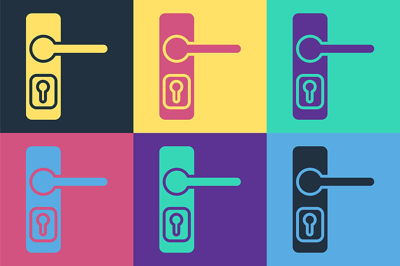 Pop art Door handle icon isolated on color backgro