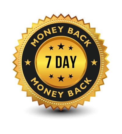 Golden colored 7 day money back guaranteed badge i