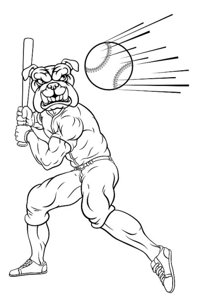 Bulldog Baseball Player Mascot Swinging Bat