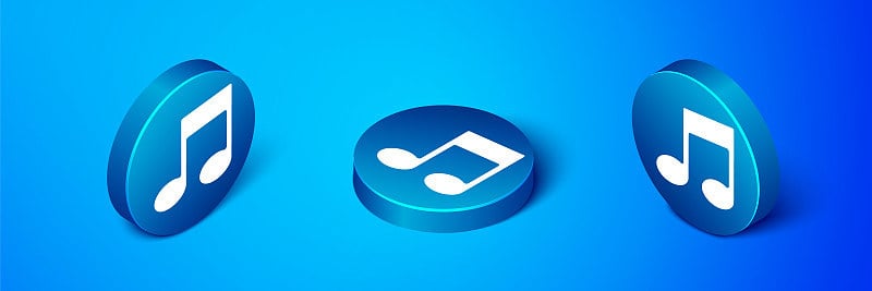 Isometric Music note, tone icon isolated on blue b