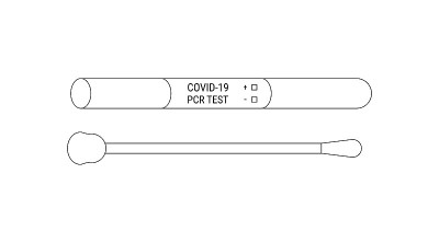 Covid - 19 pcr检测。勾勒出载体冠状病毒空白试管图标。用玻璃烧瓶擦拭鼻和喉咙唾液。医药箱