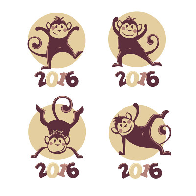 有趣的猴子剪影，2016年的向量符号集合
