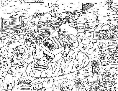 Bright Cartoon Bunny Rabbits and Animal Friends En