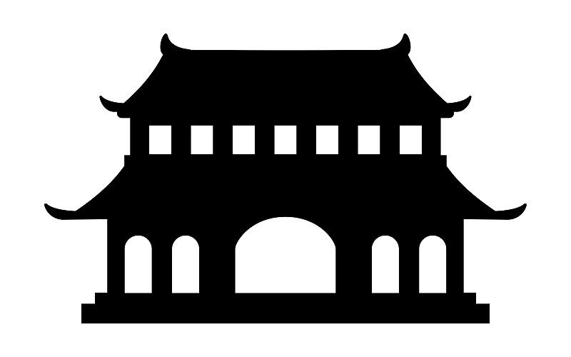 佛寺黑白剪影插图