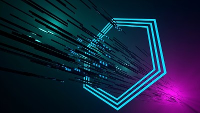 未来的隧道，霓虹闪烁的六边形。Synthwave审美。数字3 d渲染。
