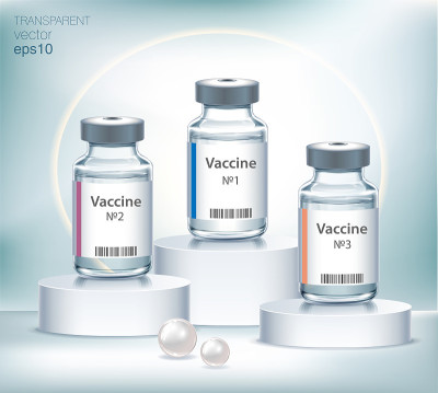 The medical concept with vaccine bottles on cylind