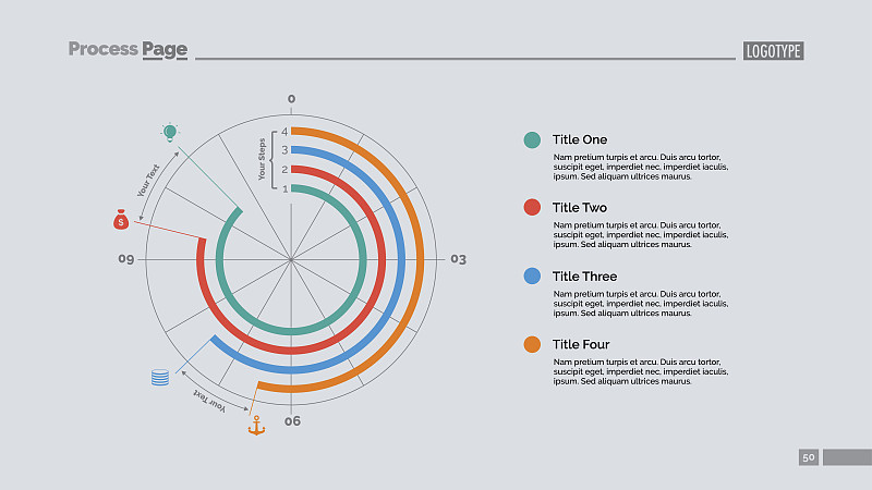 四个步骤甜甜圈图表幻灯片模板