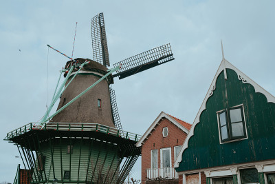 Zaanse Schans在Zaandam市。荷兰博物馆村(荷兰)